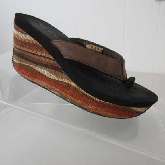 Roper Womens Thong Wedge Sandals Size 6 Flip Flops Multicolored Striped Earthy - Picture 3 of 8